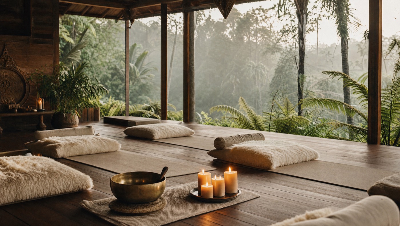 Open-air breathwork sanctuary in the Bali rice fields